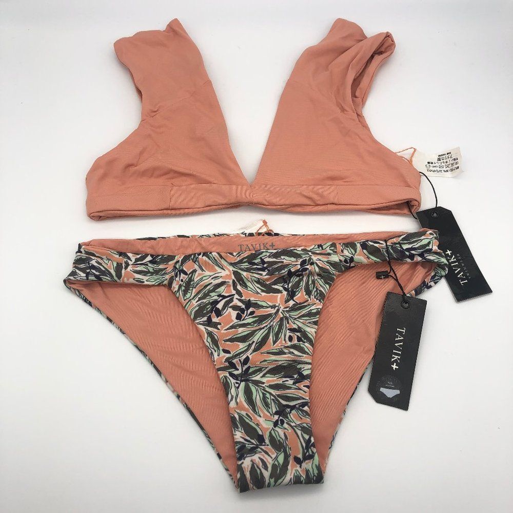 New Tavik Orange Pink Leaf Print Bikini - Size XS